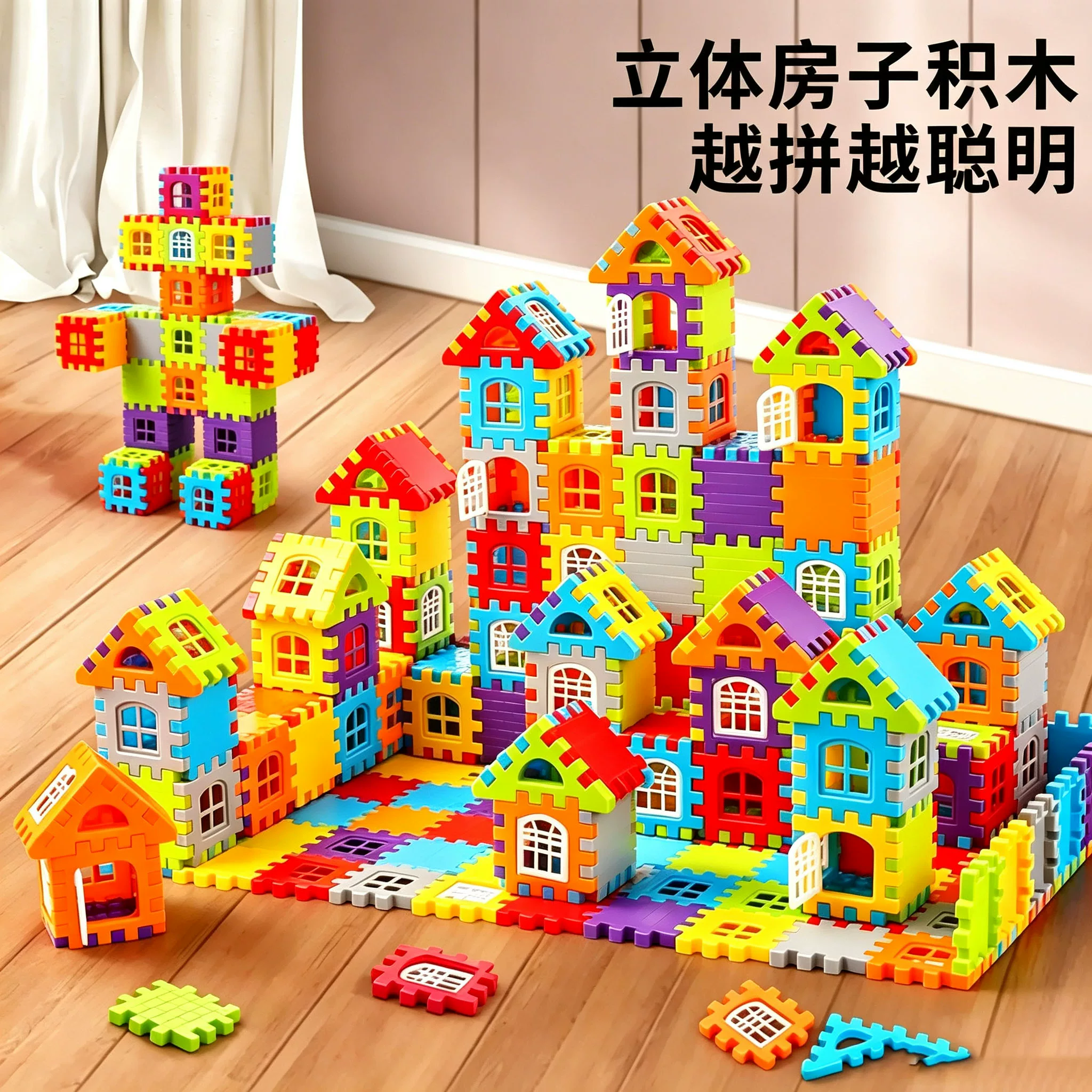 儿童塑料拼装益智玩具大号房子立体方块积木拼图宝宝早教2-3-6岁